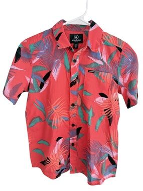 Volcom Men’s Coral Tropical Print Button-Down Shirt
